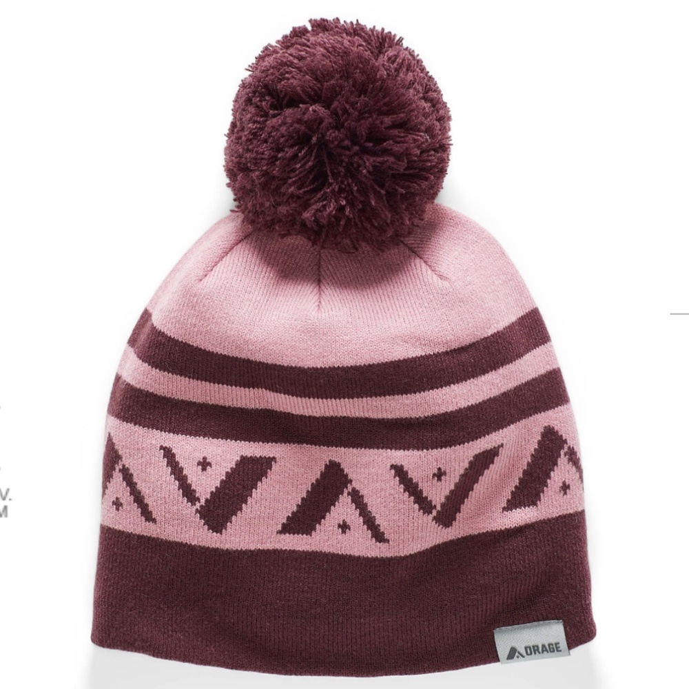 Orage pink & burgundy jacquard pompom beanie NWT